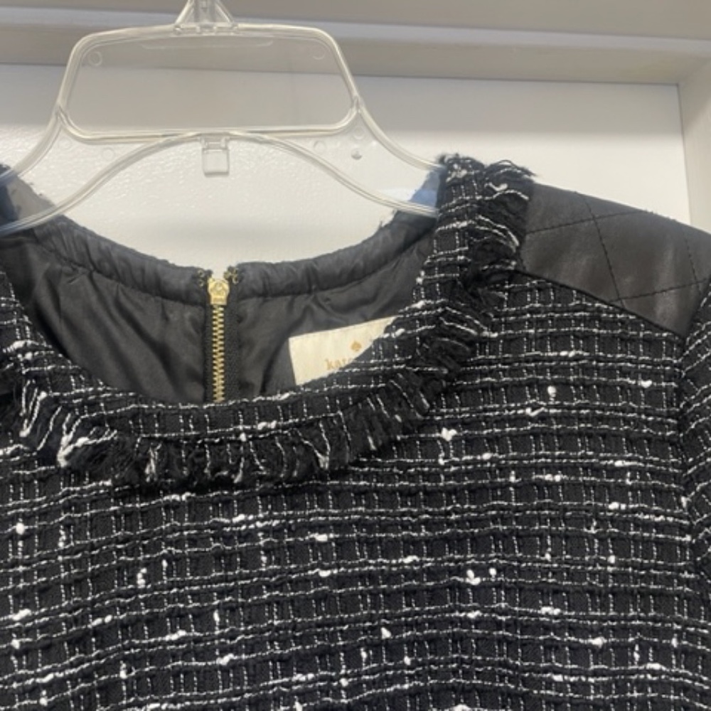 KATE SPADE Black Tweed Woodland Dress w Lamb Leather Trim - Picture 6 of 11